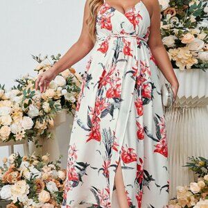 Floral Lace up Backless Dress